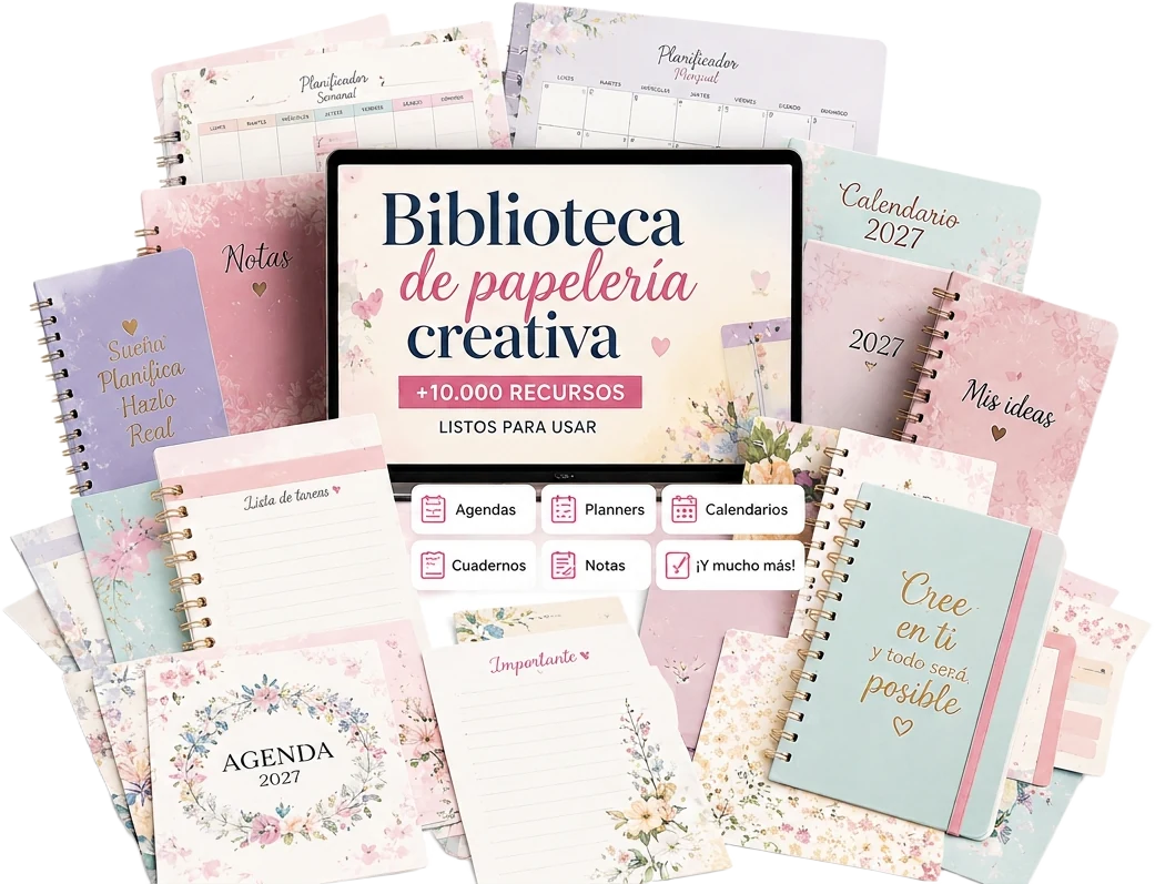 Composición de agendas, planners, cuadernos y calendarios de La Biblioteca de la Papelería Creativa